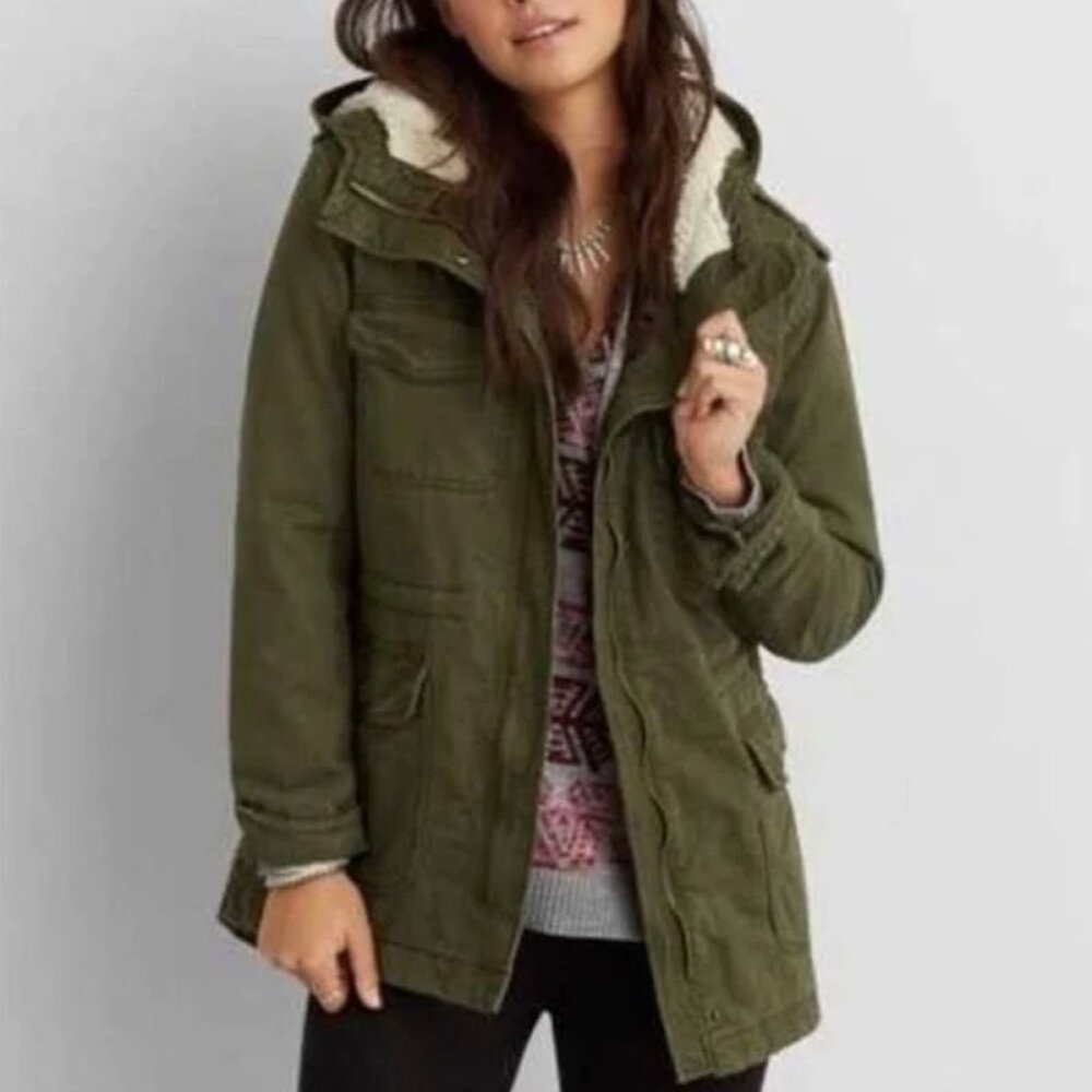 American Eagle Outfitters Women's Military Sherpa Coat Jacket
